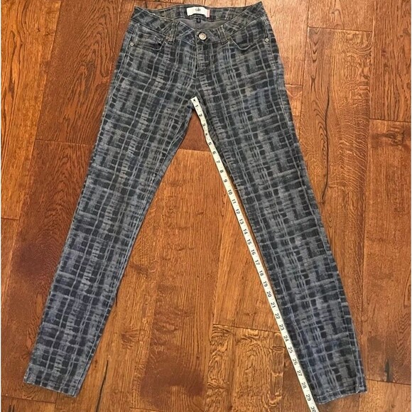 Cabi Grid Skinny Jeans #3047 Stretch Blue Tie Dye Plaid Denim Pant Womens 2 Boho - Picture 3 of 11